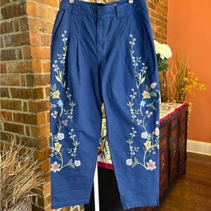 Sundance Blue Chinos with Floral Embroidery